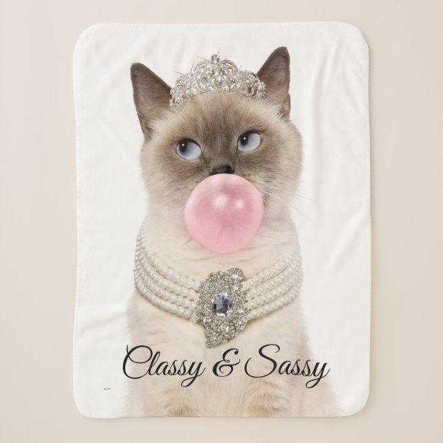 Princess Cat Blowing Bubble Gum Sherpa Blanket (Front)
