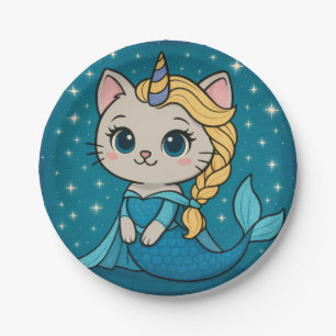 Princess Cat Mermaid Unicorn Paper Plate