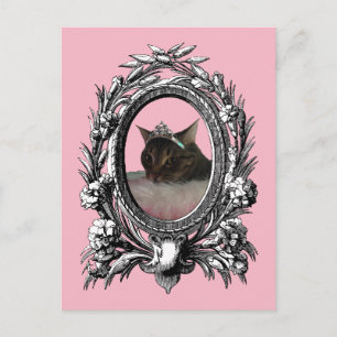 Princess Cat Vintage Frame Pink Background Postcard