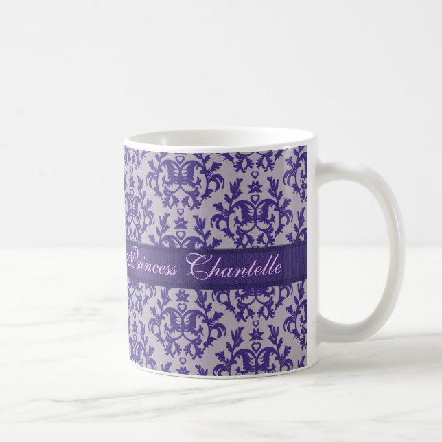 "Princess Chantelle" damask purple grey mug (Right)