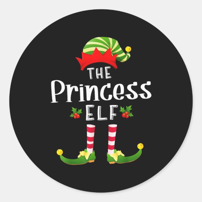 Princess Christmas Elf Matching Pajama X-mas Party Classic Round Sticker (Front)