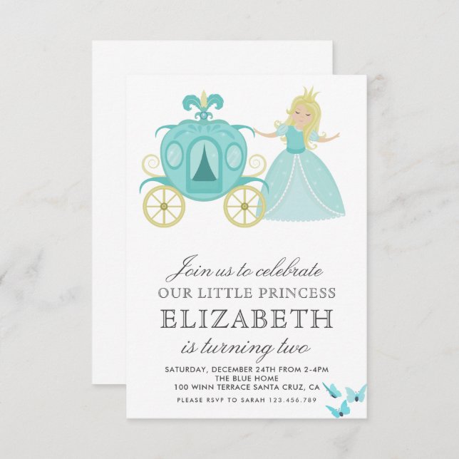 Princess Cinderella Birthday Party Decoration Invitation (Front/Back)