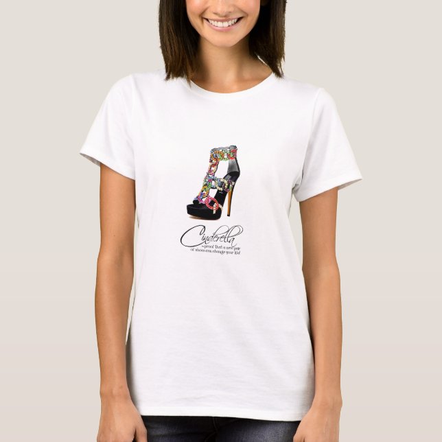 Princess Cinderella Quote Colourful Bling Shoes T-Shirt (Front)
