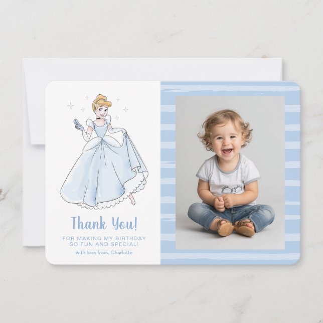 Princess Cinderella | Watercolor Birthday Thank You Card (Front)