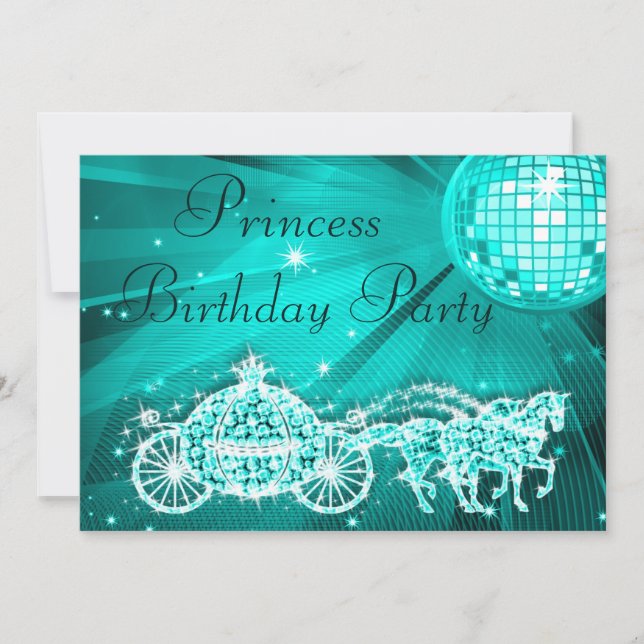 Princess Coach, Horses & Disco Ball Birthday Invitation (Front)