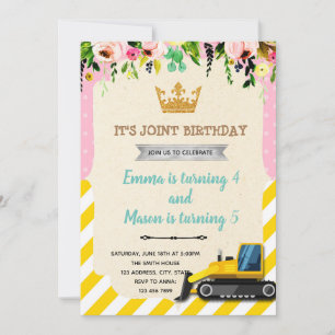 Princess construction  joint party invitation