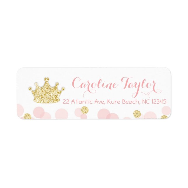 Princess Crown Baby Shower Address Label pink gold (Front)