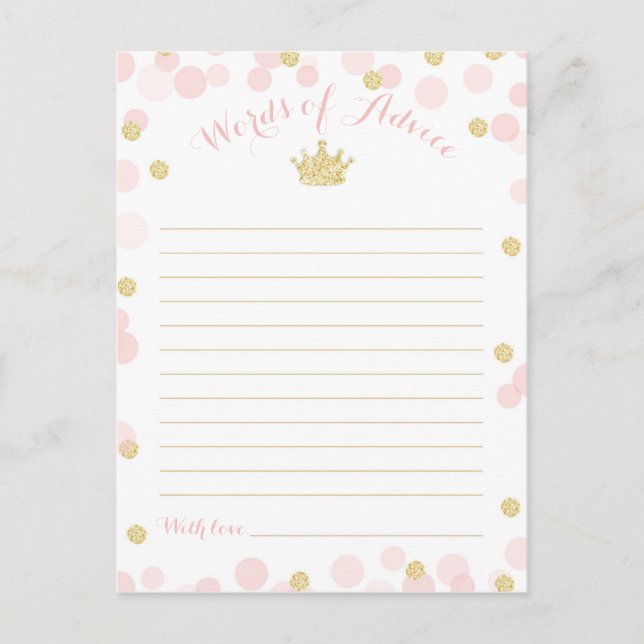 Princess Crown Baby Shower Words of Advice Postcard (Front)