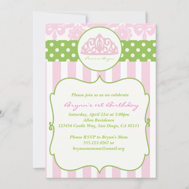 Princess Crown Birthday Party Invitation Pink (Front)