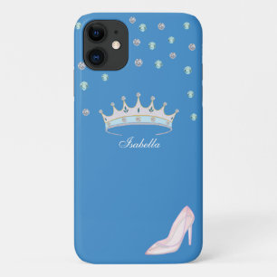 Princess crown & crystal shoe on sky blue iPhone 11 case
