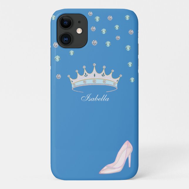 Princess crown & crystal shoe on sky blue Case-Mate iPhone case (Back)