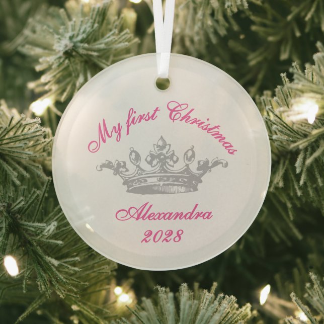Princess Crown Custom Year My First Christmas Glass Ornament (Insitu)