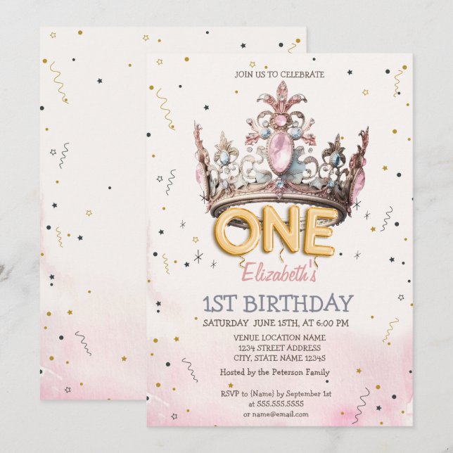 Princess Crown Fairytale 1st Birthday  Invitation (Front/Back)
