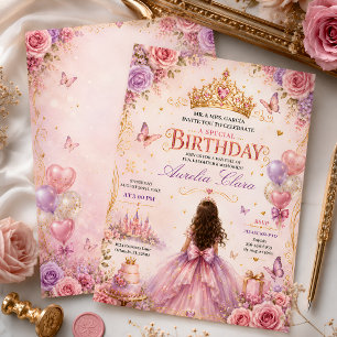 Princess Crown Floral Birthday Invitation