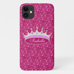 Princess crown & gems on pink glitter iPhone 11 case