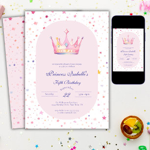Princess Crown Pastel Pink  Fairytale 5th Birthday Invitation