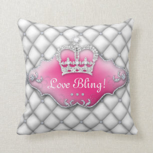 Princess Crown Pillow Tufted Satin Diamonds BW