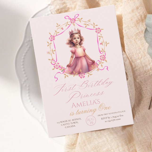  Princess Crown Pink 1st Birthday Party Invitation (Creator Uploaded)