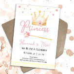 Princess Crown Pink 3rd Girl Birthday  Invitation<br><div class="desc">Cute watercolor Princess Crown with wand Birthday watercolor artwork.  Children's Princess birthday theme. Easy to personalize. Also available as a digital download!</div>