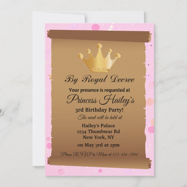 Princess Crown Pink Birthday Invitation (Front)