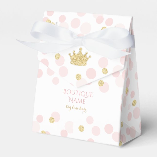 Princess Crown Pink Gold Glitter Confetti Dots Favor Box (Front Side)