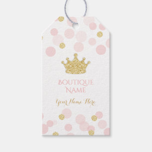 Princess Crown Pink Gold Glitter Confetti Dots Gift Tags