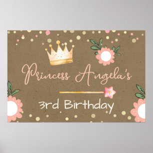 Princess Crown Pink Little Girl Birthday Kraft Poster