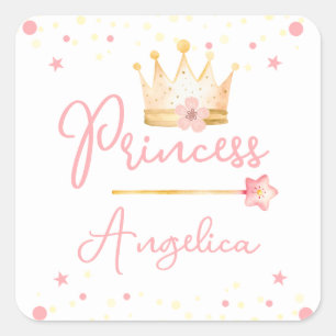 Princess Crown Pink Little Girl Birthday  Square Sticker
