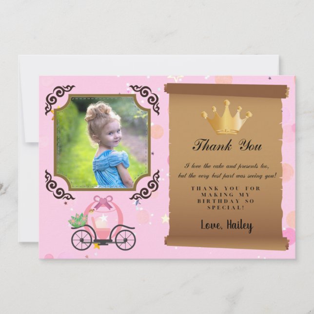 Princess Crown Pink Photo Thank You Card (Front)