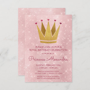 Princess Crown Pink - Rose Gold Birthday Invitation