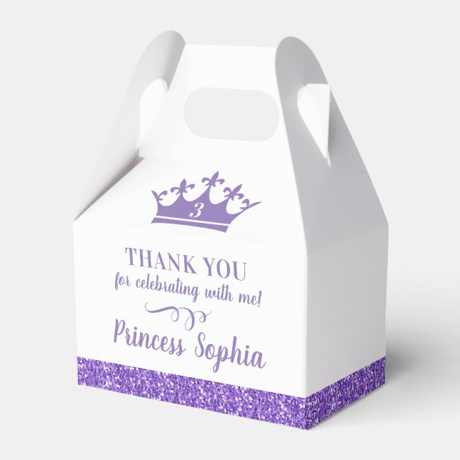 Princess Crown Purple Thank You Birthday Favor Box (Front Side)