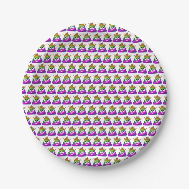 Princess Crown Rainbow Emoji Poop Paper Plate (Front)