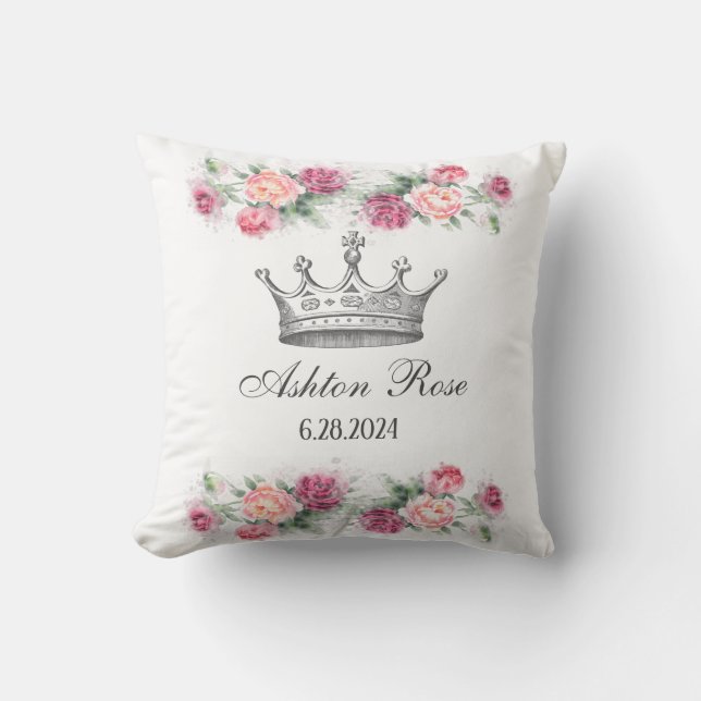 Princess Crown Roses Personalized Baby Pillow (Front)