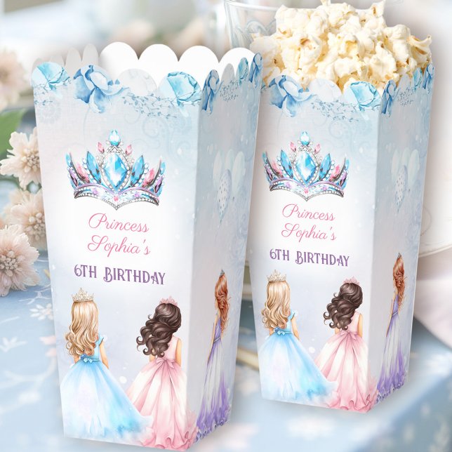 Princess Crown Winter Floral Birthday Popcorn Favor Box (Princess Crown Winter Floral Birthday Popcorn Favor Boxes)