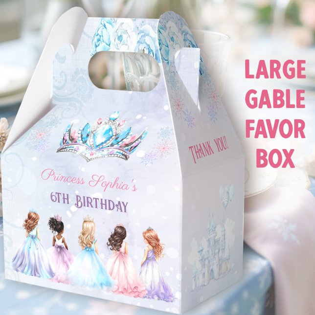 Princess Crown Winter Purple Girl Birthday Large Favor Box (Winter Princess Large Gable Favor Boxes - You can choose from 3 sizes of these gable favor boxes)