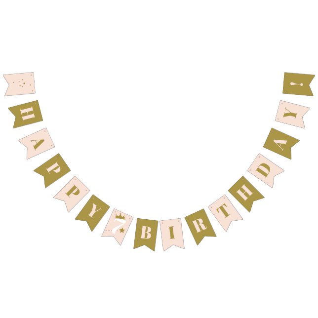 Princess Crown with Age Kids Happy Birthday Party Bunting Flags (All)