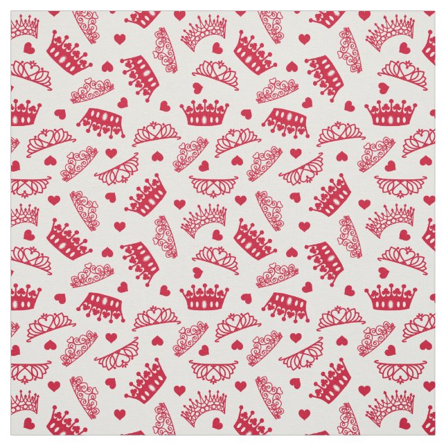 Princess Crowns Tiaras and Hearts Red Valentines Fabric (Swatch)