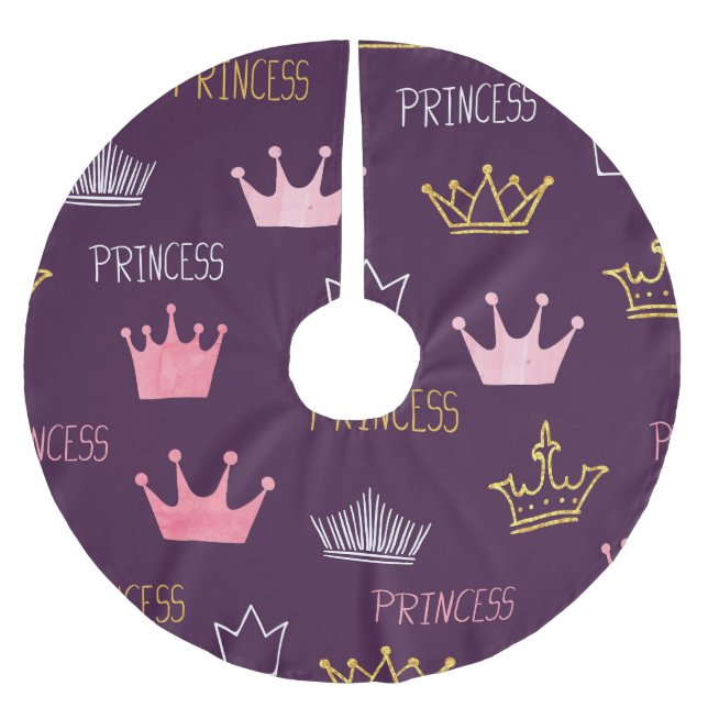 Princess crowns: watercolor glitter pattern. brushed polyester tree skirt (Front)