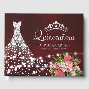 Princess diamond dress silver foil Quinceanera  Guest Book