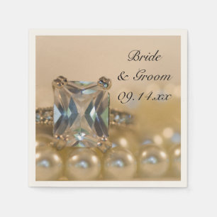 Princess Diamond Ring and White Pearls Wedding Napkin