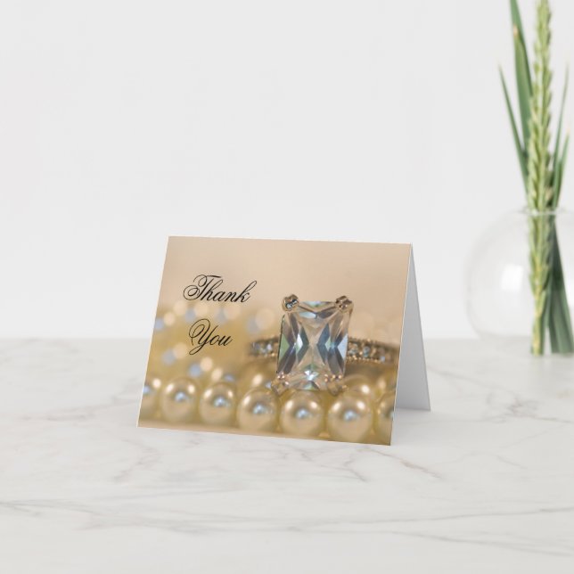 Princess Diamond Ring Pearls Bridesmaid Thank You (Front)
