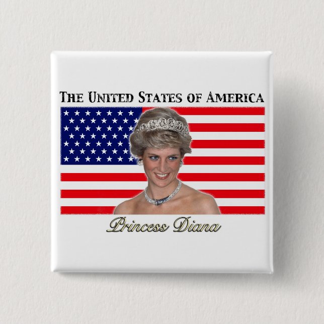 Princess Diana USA Flag 2 Inch Square Button (Front)