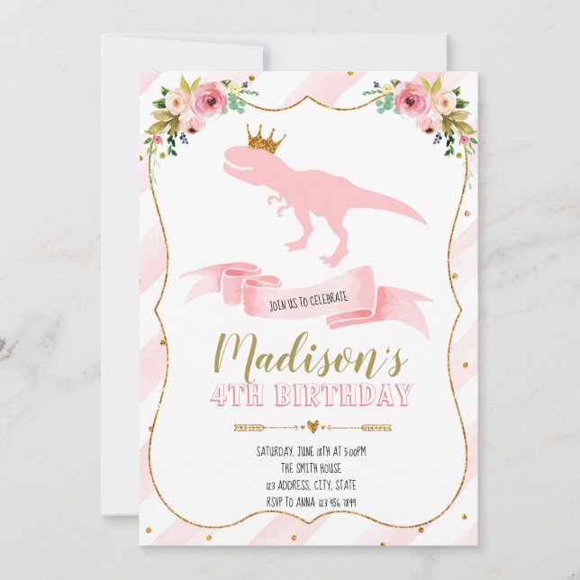 Princess dinosaur party invitation (Front)