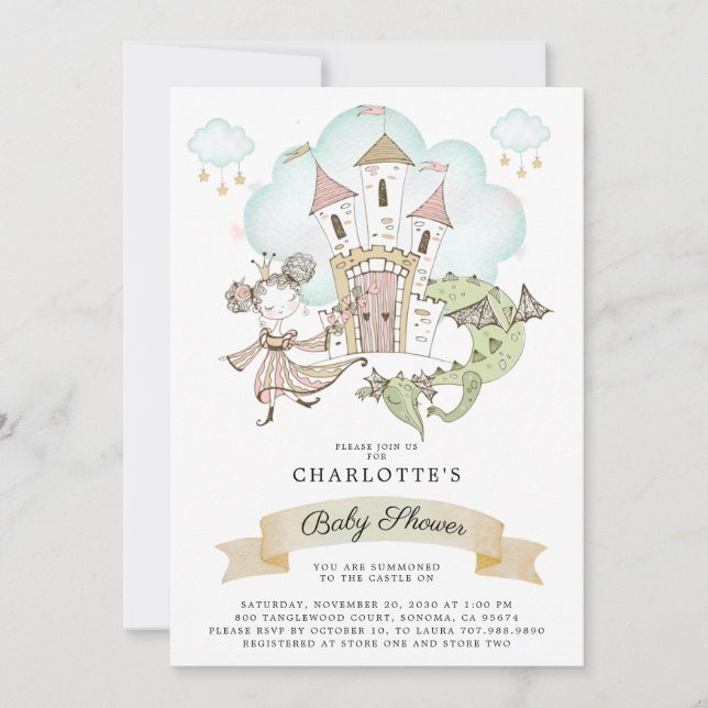 Princess Dragon Baby Shower Invitation (Front)