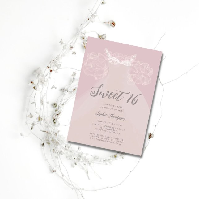 Princess Dress Ruffles Blush Pink Sweet 16 Party Invitation (Creator Uploaded)