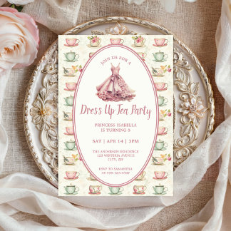 Princess Dress Up Tea Party Pink Floral Invitation