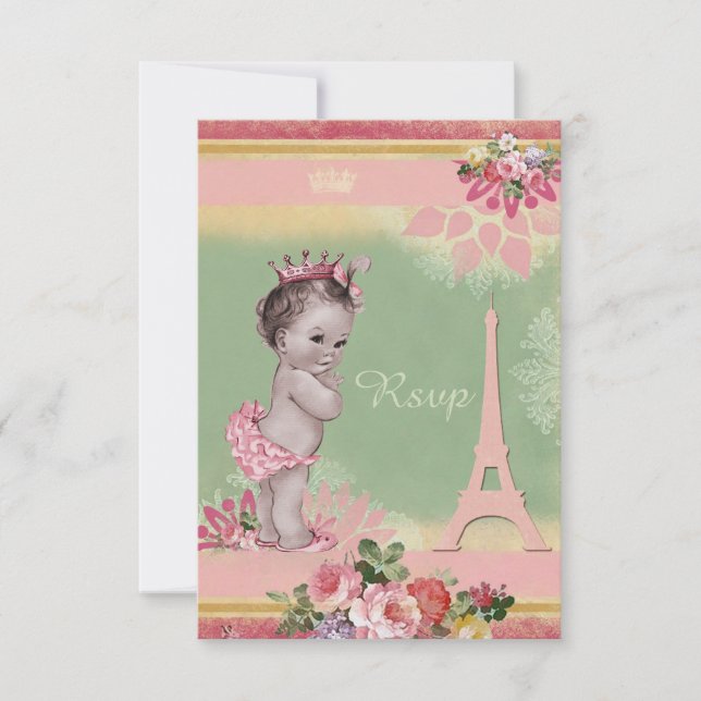 Princess Eiffel Tower Baby Shower RSVP (Front)
