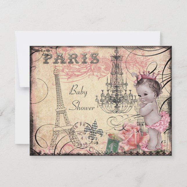 Princess Eiffel Tower & Chandelier Baby Shower Invitation (Front)