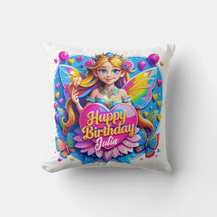 Princess Fairy with Sparkling Wand Illustration Throw Pillow