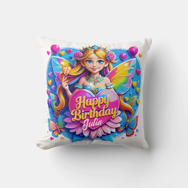 Princess Fairy with Sparkling Wand Illustration Throw Pillow (Front)